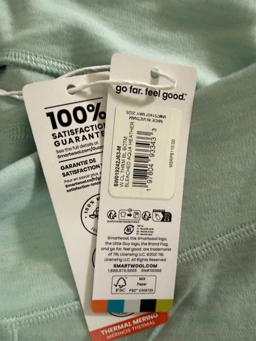 Smartwool Mint Green Merino Wool Leggings - Picture 4 of 4